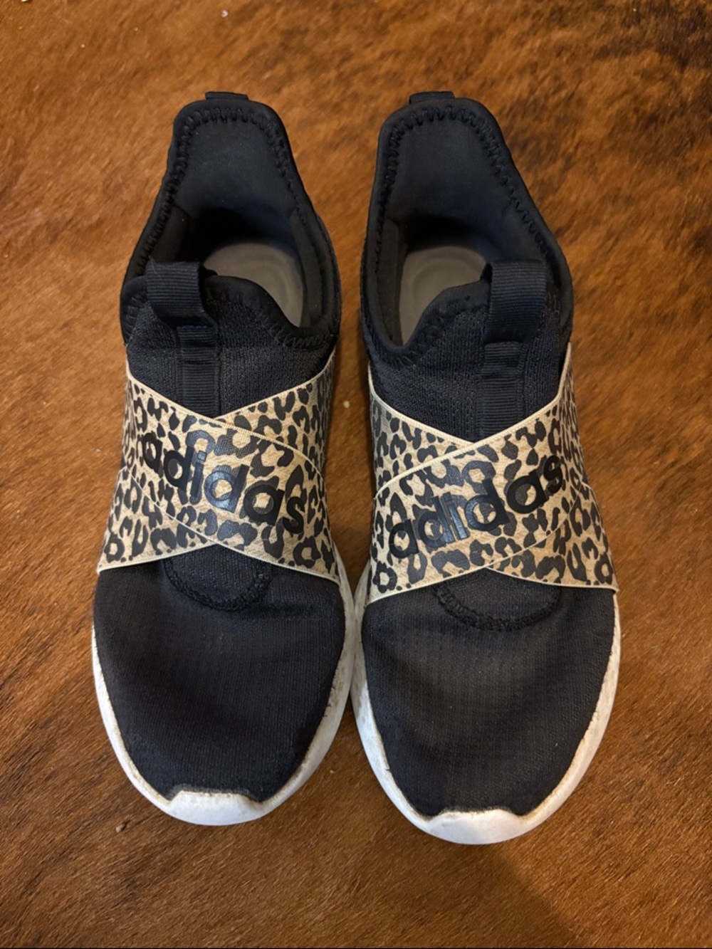 adidas Black Slip-On Sneakers with Leopard Elastic Strap